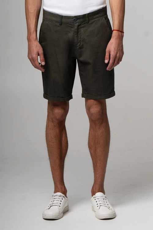 férfi rövidnadrág leg pamut keverék szűkített fazon khaky színben