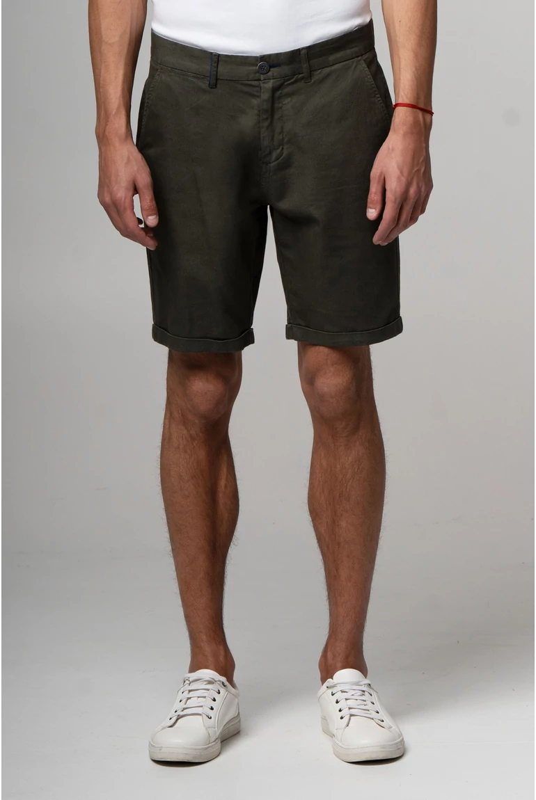 férfi rövidnadrág leg pamut keverék szűkített fazon khaky színben
